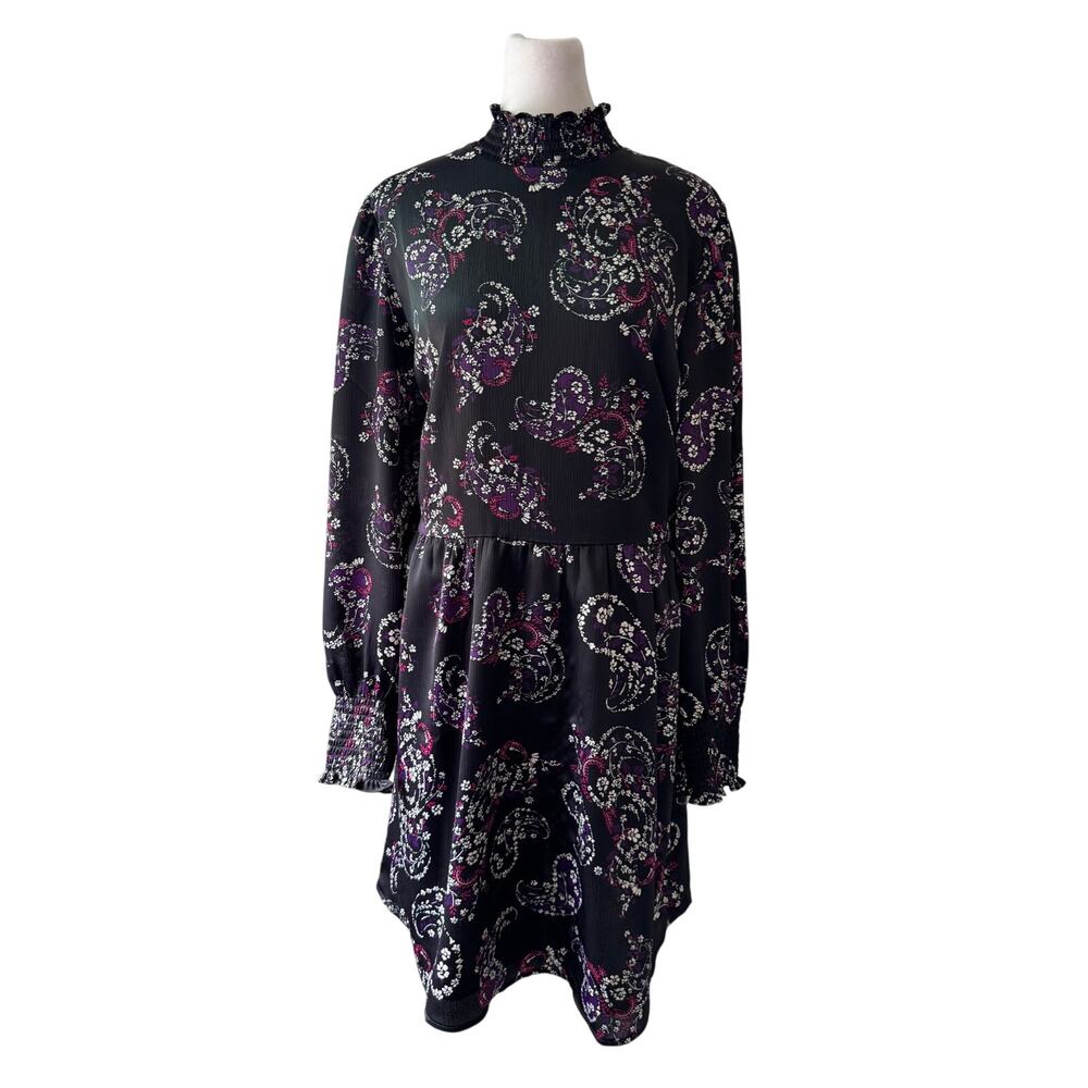Ann Taylor Loft Floral Paisley Print Mock Neck Long Sleeve Knee Length Dress
